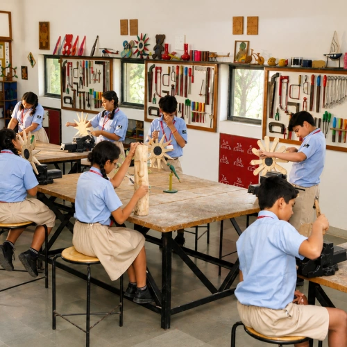 Nalanda school art room students